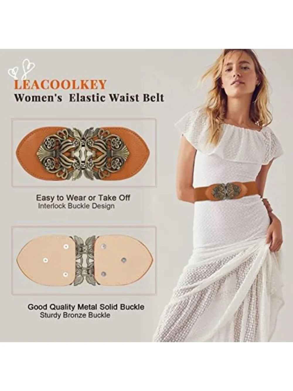 4 Pack Vintage Wide Waist Belts for Women - Elastic Cinch Belts with Retro